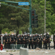 : Police carrying batons hold a line on the fourth day of protests on May 29, 2020 in Minneapolis, Minnesota.